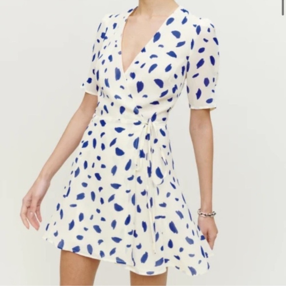 Lucky Dress - Reformation - Blue & White Dalmatian Size Medium